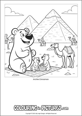 Free printable bear colouring in picture of Archie Cinnamon