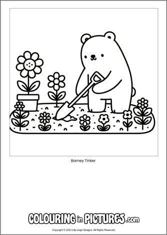 Free printable bear colouring in picture of Barney Tinker