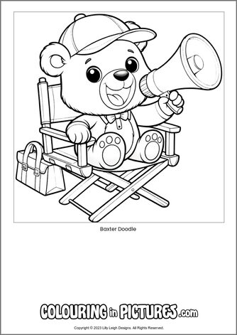 Free printable bear colouring in picture of Baxter Doodle