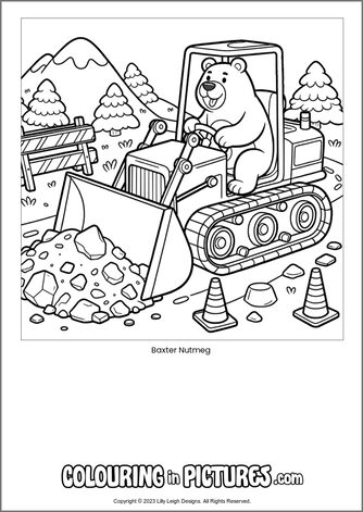 Free printable bear colouring in picture of Baxter Nutmeg