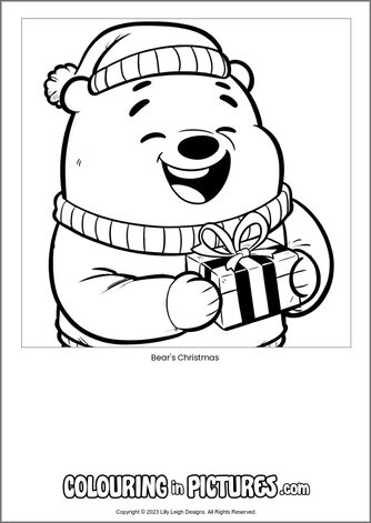 Free printable bear colouring in picture of Bear's Christmas