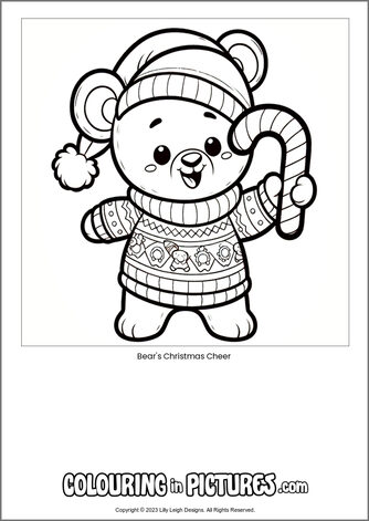 Free printable bear colouring in picture of Bear's Christmas Cheer