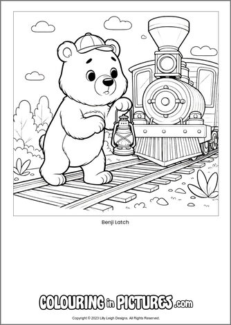 Free printable bear colouring in picture of Benji Latch