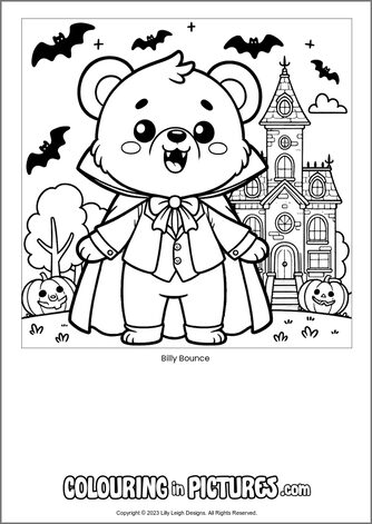Free printable bear colouring in picture of Billy Bounce