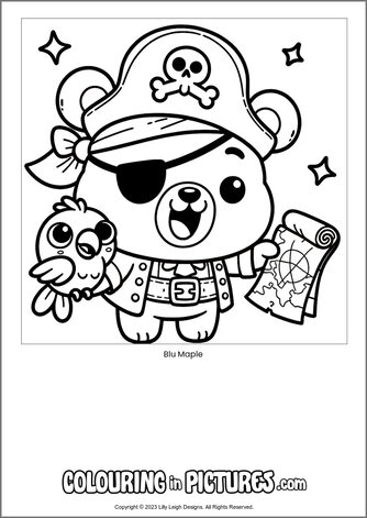 Free printable bear colouring in picture of Blu Maple
