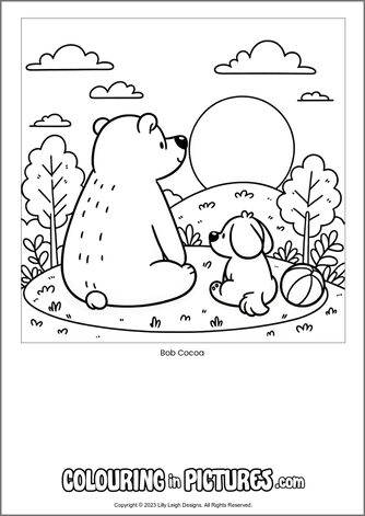 Free printable bear colouring in picture of Bob Cocoa