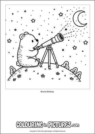 Free printable bear colouring in picture of Bruno Breezy