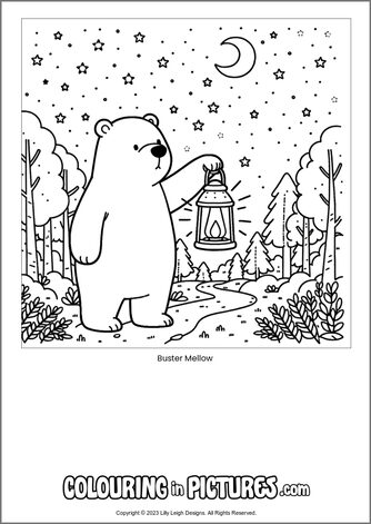 Free printable bear colouring in picture of Buster Mellow