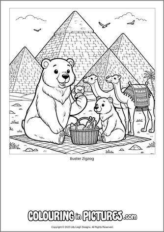 Free printable bear colouring in picture of Buster Zigzag