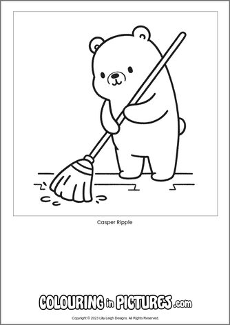 Free printable bear colouring in picture of Casper Ripple