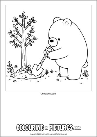 Free printable bear colouring in picture of Chester Nuzzle