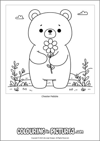 Free printable bear colouring in picture of Chester Pebble