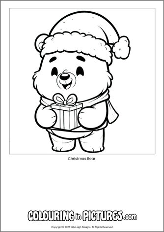 Free printable bear colouring in picture of Christmas Bear
