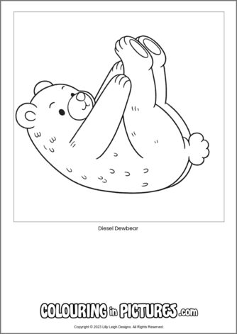 Free printable bear colouring in picture of Diesel Dewbear