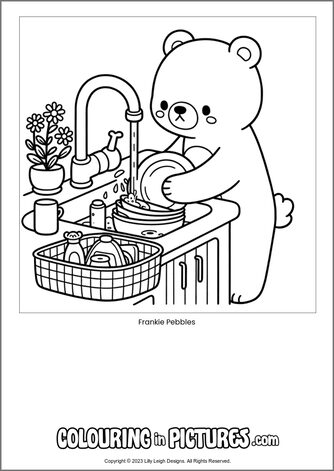 Free printable bear colouring in picture of Frankie Pebbles