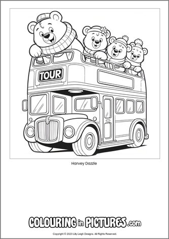 Free printable bear colouring in picture of Harvey Dazzle