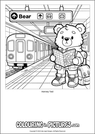 Free printable bear colouring in picture of Harvey Ted