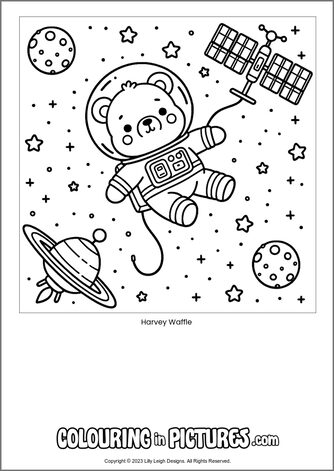 Free printable bear colouring in picture of Harvey Waffle
