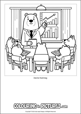 Free printable bear colouring in picture of Hector Nutmeg