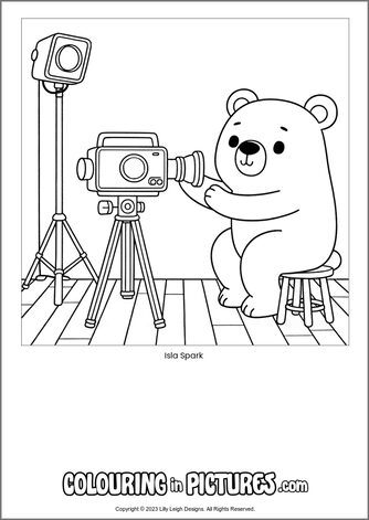 Free printable bear colouring in picture of Isla Spark