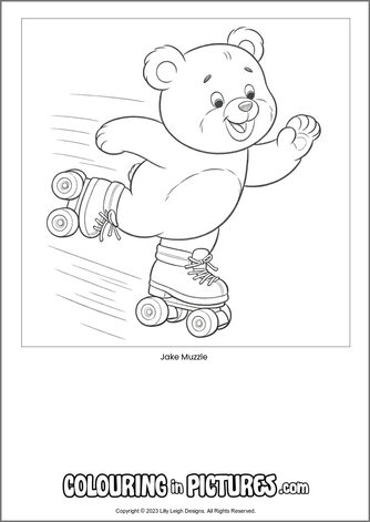 Free printable bear colouring in picture of Jake Muzzle