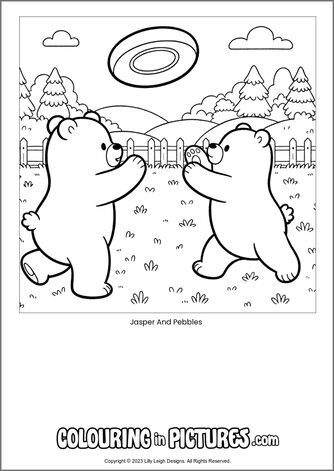 Free printable bear colouring in picture of Jasper And Pebbles