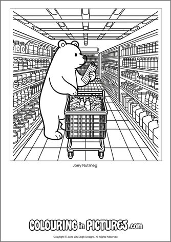 Free printable bear colouring in picture of Joey Nutmeg