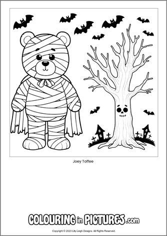 Free printable bear colouring in picture of Joey Toffee