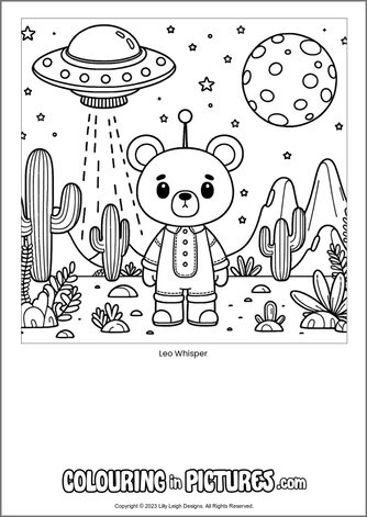 Free printable bear colouring in picture of Leo Whisper