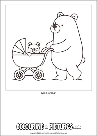 Free printable bear colouring in picture of Lyra Dewbear