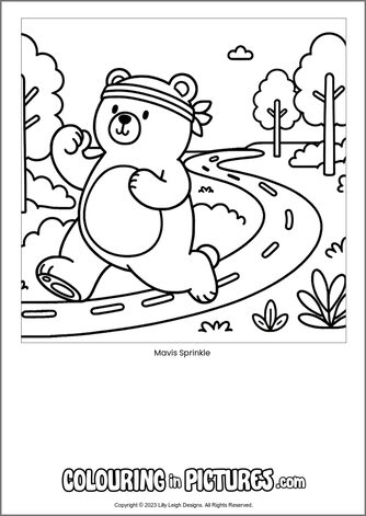 Free printable bear colouring in picture of Mavis Sprinkle