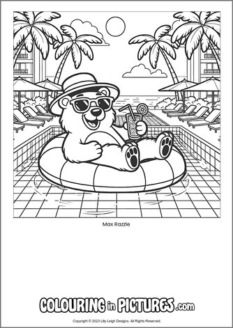 Free printable bear colouring in picture of Max Razzle