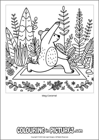 Free printable bear colouring in picture of Meg Caramel