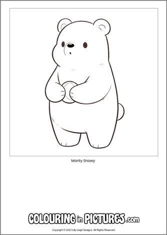 Free printable bear colouring in picture of Monty Snowy