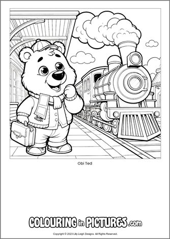 Free printable bear colouring in picture of Obi Ted