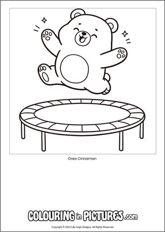 Free printable bear colouring in picture of Oreo Cinnamon