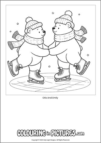 Free printable bear colouring in picture of Otis And Emily