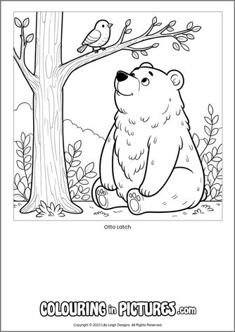 Free printable bear colouring in picture of Otto Latch