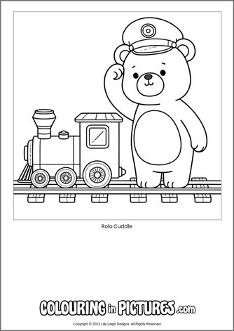 Free printable bear colouring in picture of Rolo Cuddle