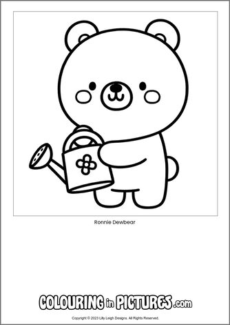 Free printable bear colouring in picture of Ronnie Dewbear