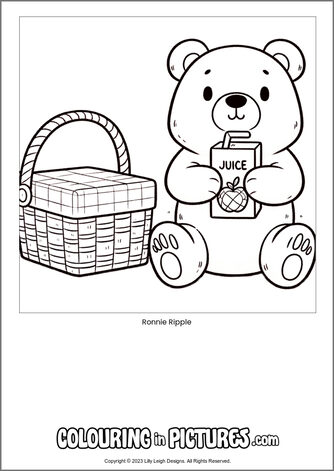 Free printable bear colouring in picture of Ronnie Ripple