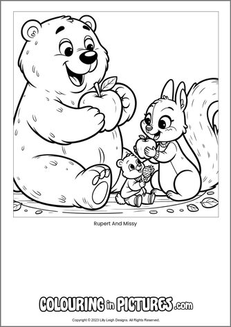 Free printable bear colouring in picture of Rupert And Missy
