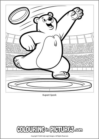 Free printable bear colouring in picture of Rupert Spark
