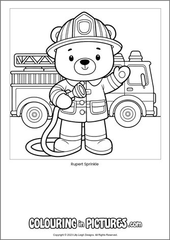 Free printable bear colouring in picture of Rupert Sprinkle