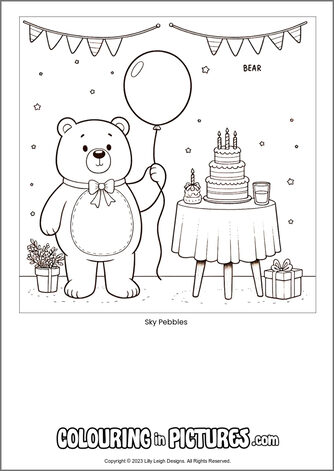Free printable bear colouring in picture of Sky Pebbles
