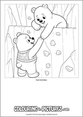 Free printable bear colouring in picture of Ted And Ben