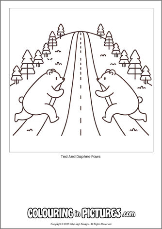 Free printable bear colouring in picture of Ted And Daphne Paws