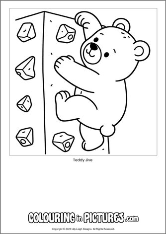 Free printable bear colouring in picture of Teddy Jive