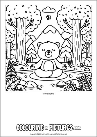 Free printable bear colouring in picture of Theo Berry