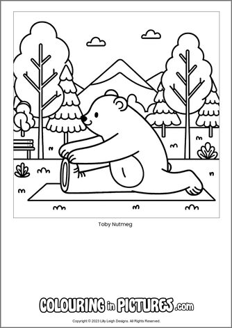Free printable bear colouring in picture of Toby Nutmeg